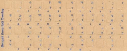 Bengali Keyboard Stickers Labels Overlays Transparent Blue Characters