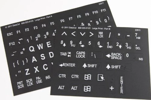 Braille Large Print Combined Keyboard Stickers,Black Keys White letter