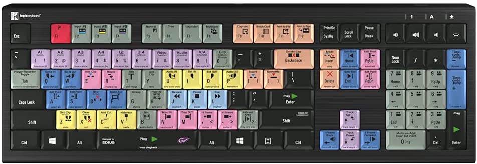 Logickeyboard Grass Valley Edius X Astra Backlit Keyboard Color-coded