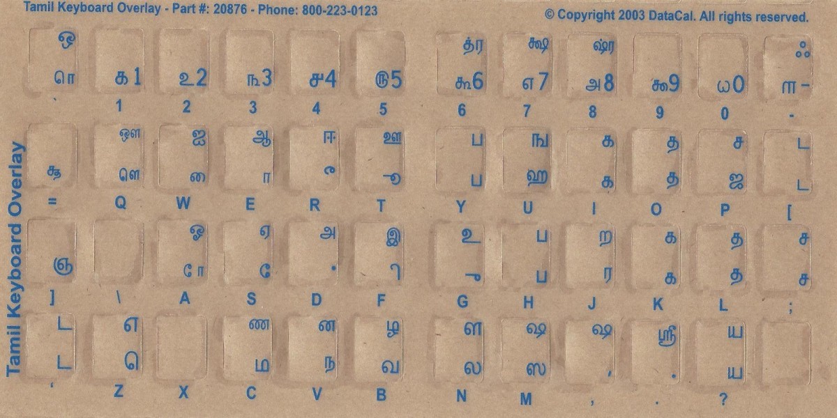 Tamil computer Keyboard Stickers - Labels - Overlays Blue Characters