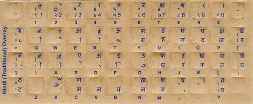 Hindi Transparent Keyboard Stickers with Blue Characters Reverse Printed
