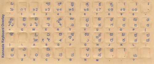 Kannada Keyboard Stickers - Labels - Overlays with Blue Characters for White Computer Keyboard
