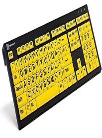 LogicKeyboard Large Print Black on Yellow Bluetooth Mini Keyboard For Apple iPad and iPhone - Tablet not Included - LKBU-LPBY-BTON-US