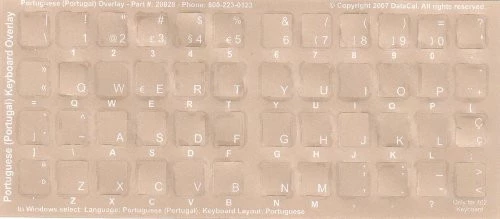 Portuguese Transparent Bilanguage language Keyboard Stickers White